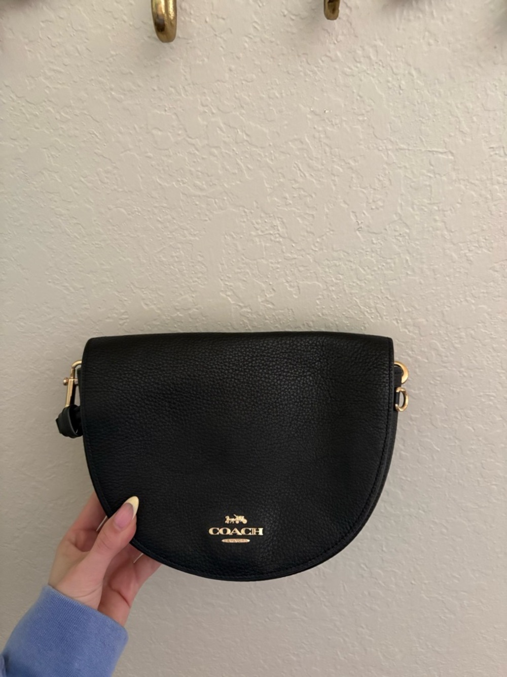 Coach Black Pebbled Leather Saddle Crossbody with Gold Hardware